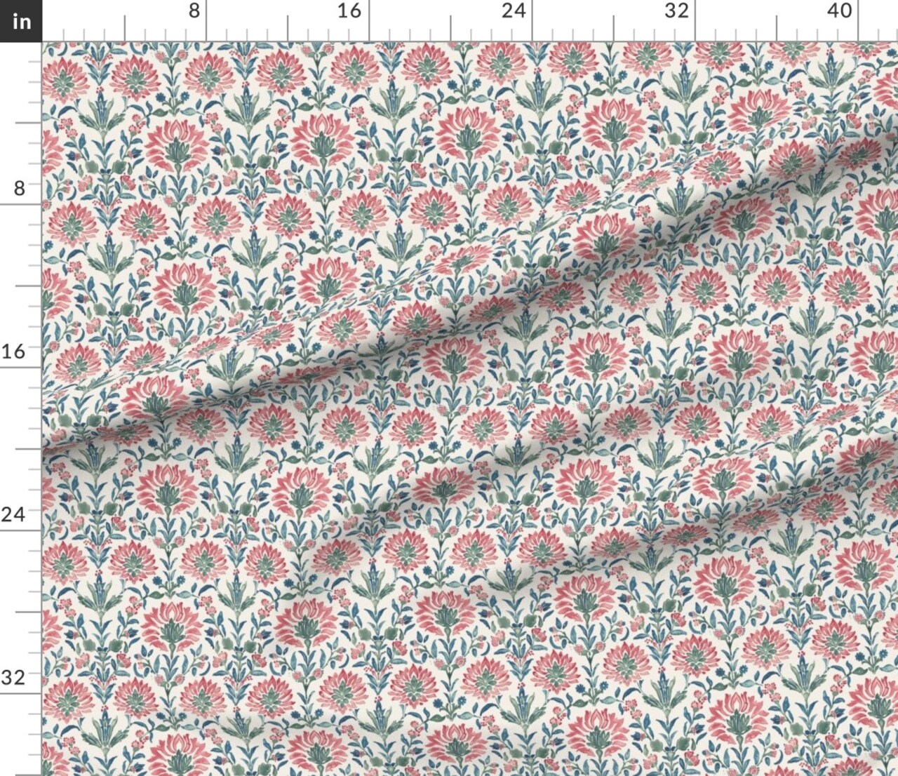 Watercolor Floral Red Blue Green Botanical Flowers Leaves Cottagecore Boho Custom Printed Fabric by Spoonflower Various Fabrics by the Yard or Fat Quarter